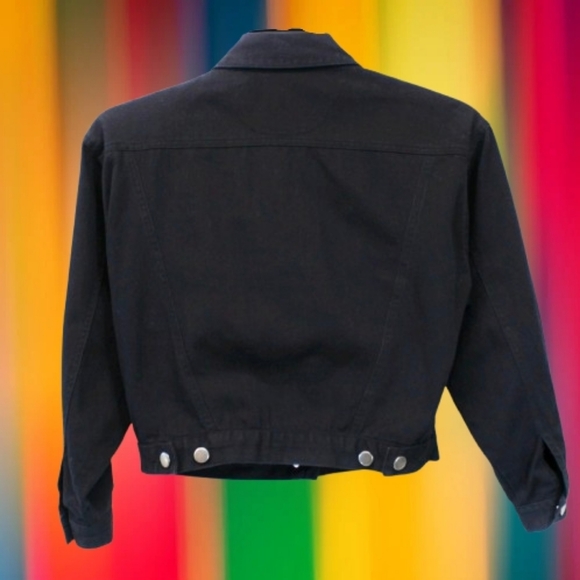 📣 Vintage 90s Carole Little Petites Cropped🌈 Embroidery 🖤 Denim Jacket 8P 😍 - Picture 2 of 6